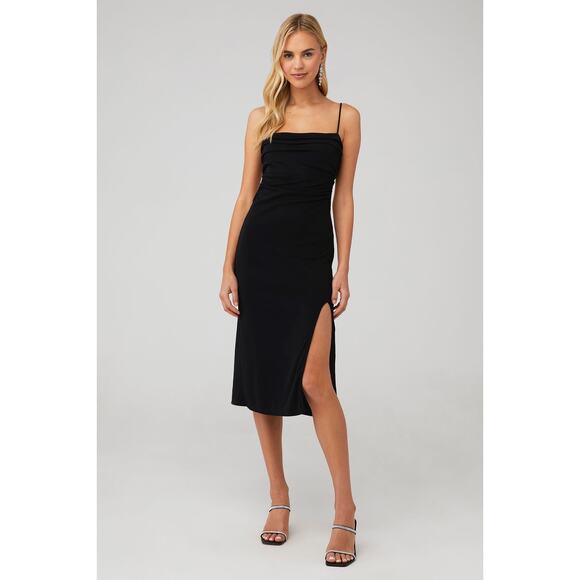 Astr Dresses & Skirts - Astr The Label Womens size 8 Geller Ruched Cutout Midi Open Back Dress Black